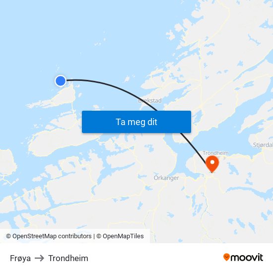 Frøya to Trondheim map