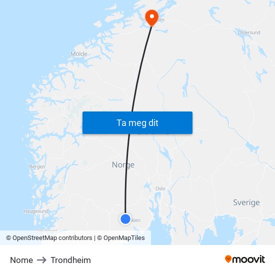 Nome to Trondheim map