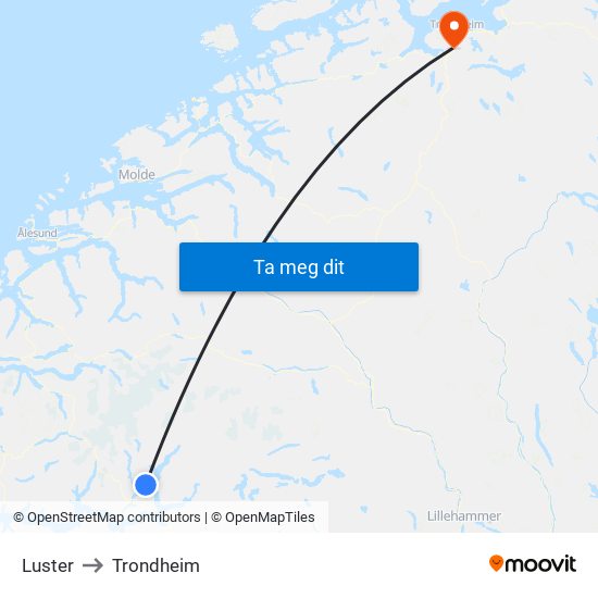 Luster to Trondheim map