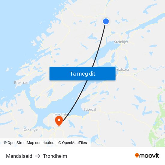 Mandalseid to Trondheim map