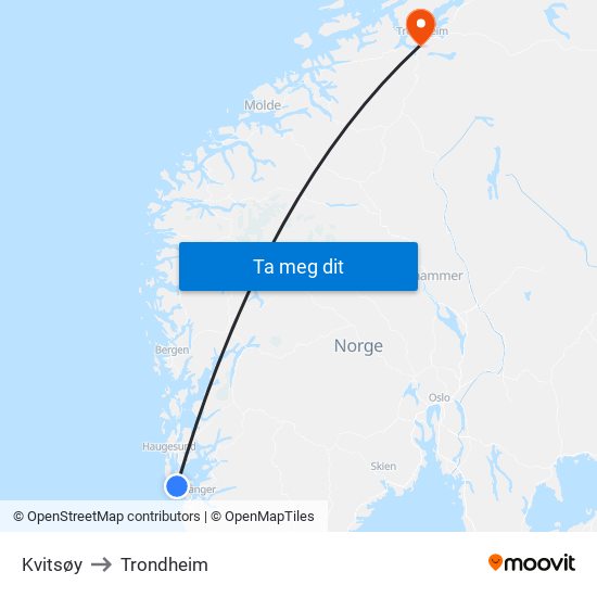 Kvitsøy to Trondheim map