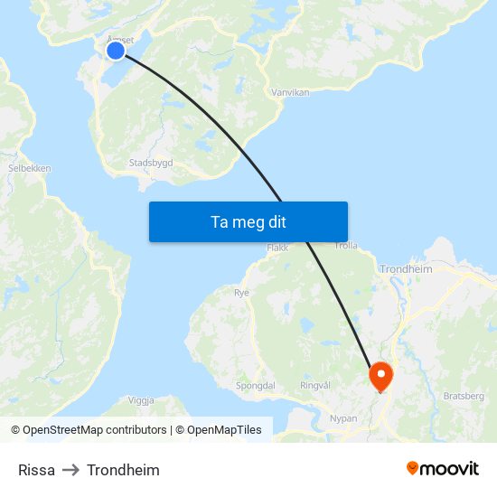 Rissa to Trondheim map