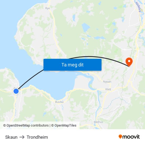Skaun to Trondheim map