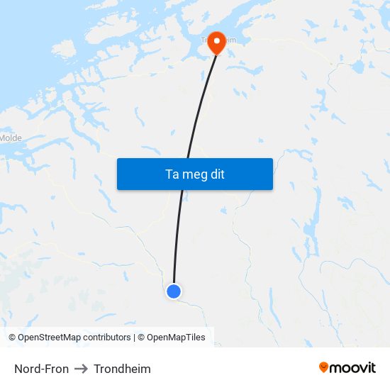 Nord-Fron to Trondheim map