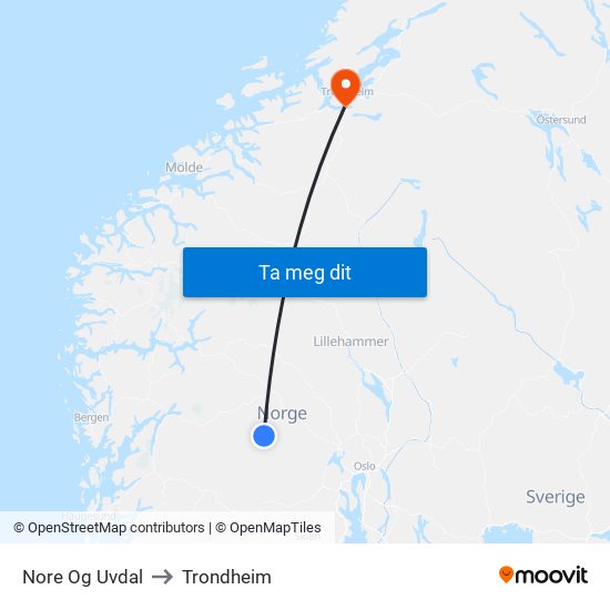 Nore Og Uvdal to Trondheim map