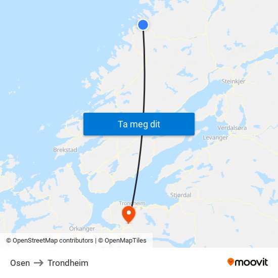 Osen to Trondheim map
