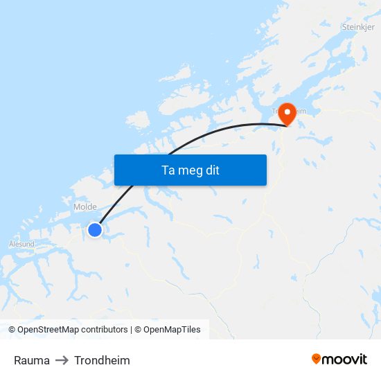 Rauma to Trondheim map
