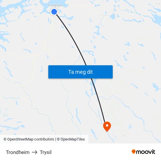 Trondheim to Trysil map