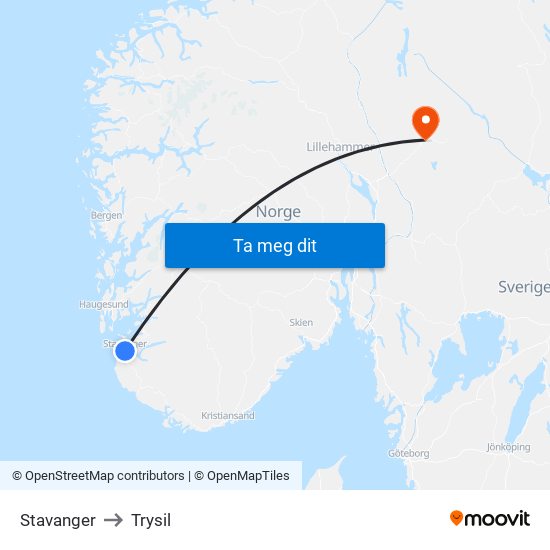 Stavanger to Trysil map