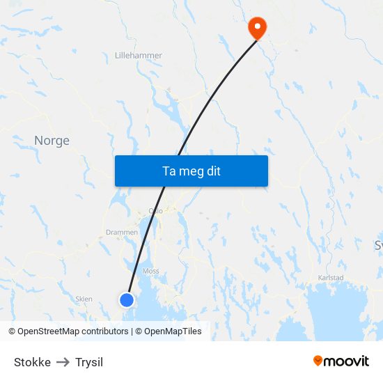 Stokke to Trysil map