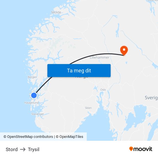 Stord to Trysil map