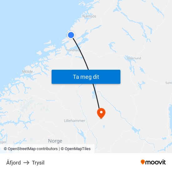 Åfjord to Trysil map