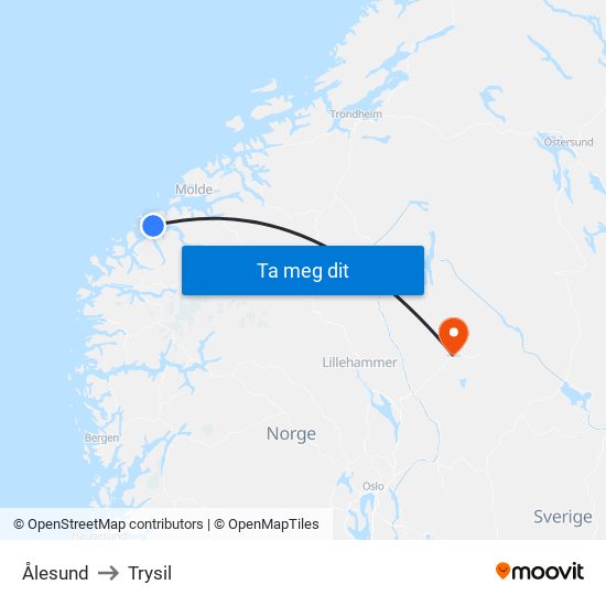 Ålesund to Trysil map