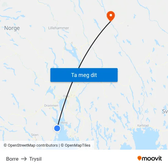 Borre to Trysil map