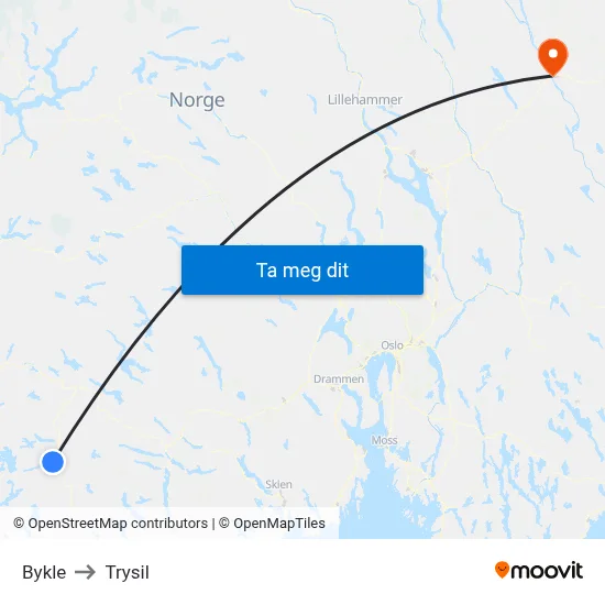Bykle to Trysil map