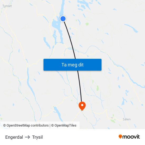 Engerdal to Trysil map