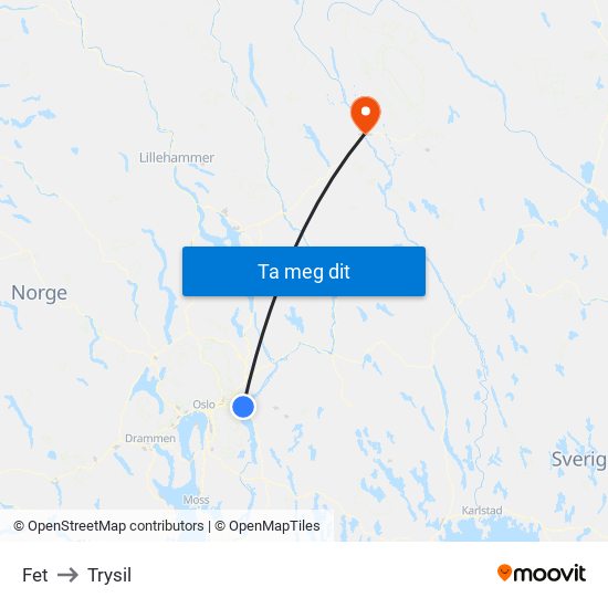 Fet to Trysil map