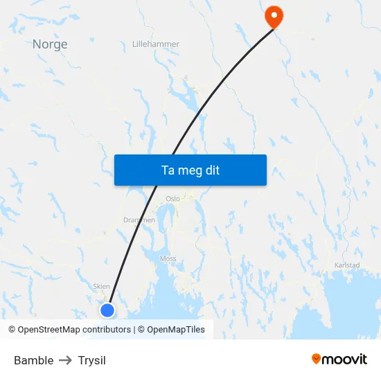 Bamble to Trysil map