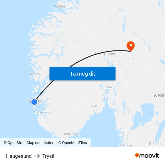 Haugesund to Trysil map