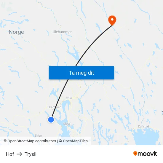 Hof to Trysil map
