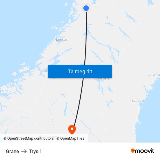 Grane to Trysil map