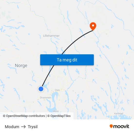 Modum to Trysil map