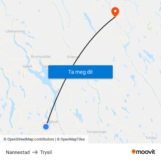 Nannestad to Trysil map