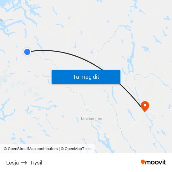 Lesja to Trysil map