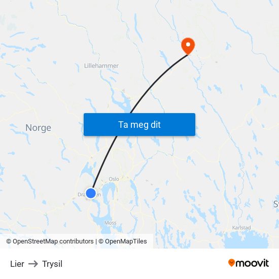 Lier to Trysil map