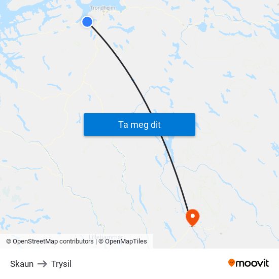 Skaun to Trysil map