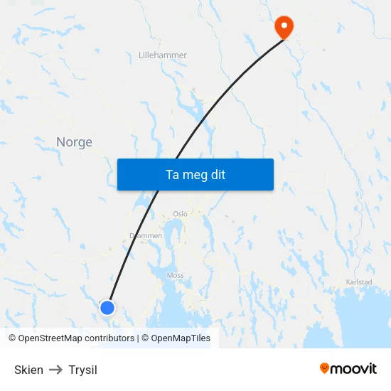 Skien to Trysil map