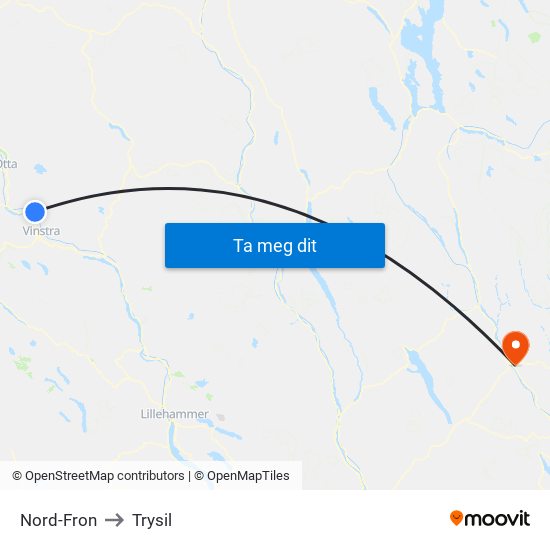 Nord-Fron to Trysil map