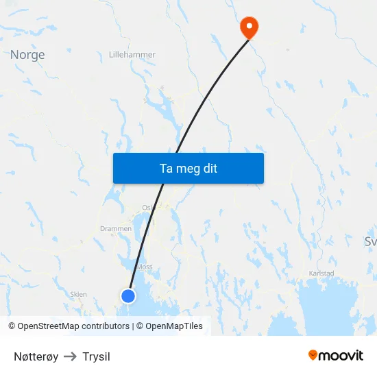 Nøtterøy to Trysil map