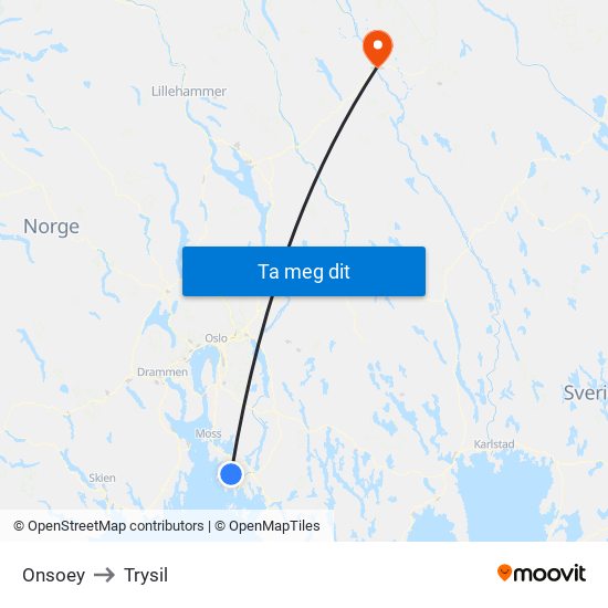Onsoey to Trysil map
