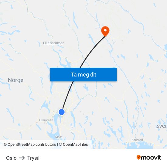 Oslo to Trysil map
