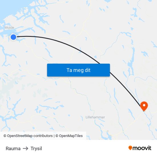 Rauma to Trysil map