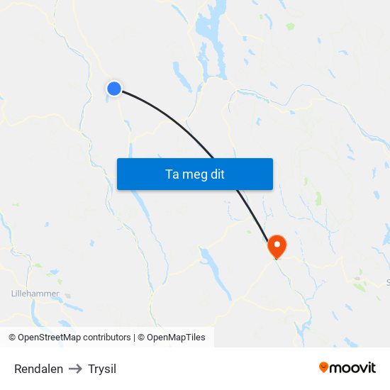 Rendalen to Trysil map