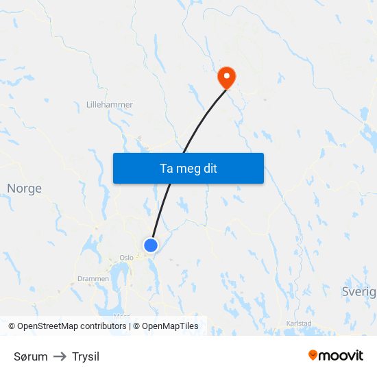 Sørum to Trysil map