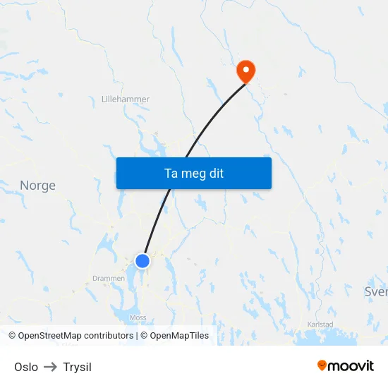 Oslo to Trysil map