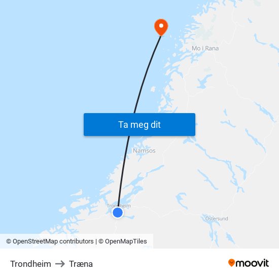 Trondheim to Træna map