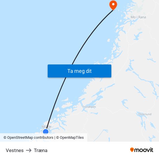 Vestnes to Træna map