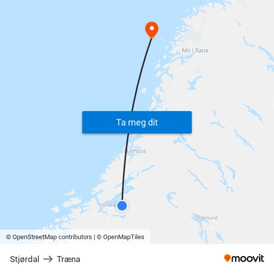 Stjørdal to Træna map