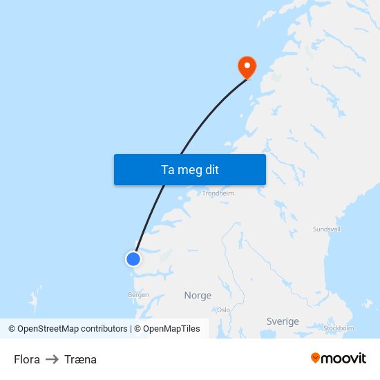 Flora to Træna map