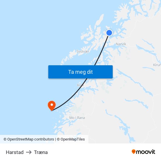 Harstad to Træna map