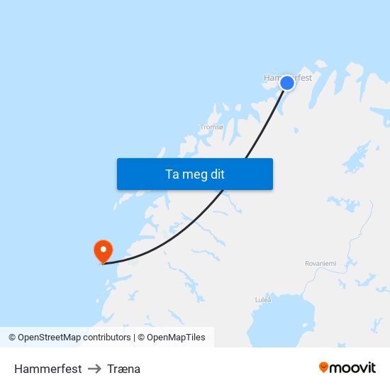 Hammerfest to Træna map