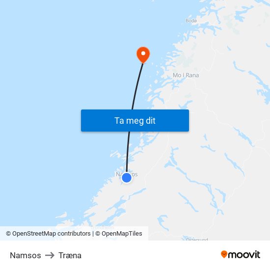 Namsos to Træna map