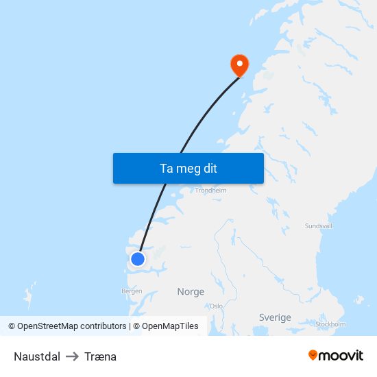 Naustdal to Træna map