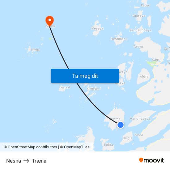 Nesna to Træna map