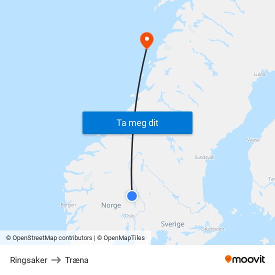 Ringsaker to Træna map