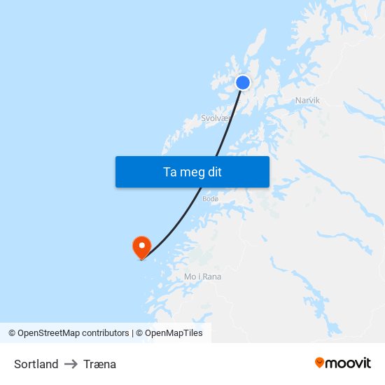 Sortland to Træna map